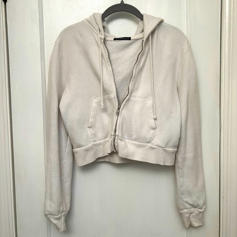 Brandy Melville white cropped zip-up